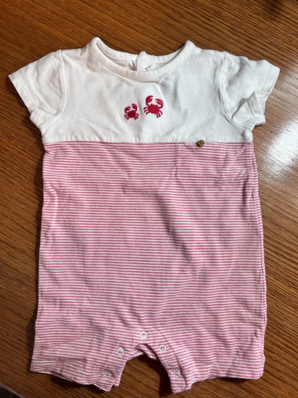 Janie and Jack Pink Striped Polo one piece with Crab Appliqués